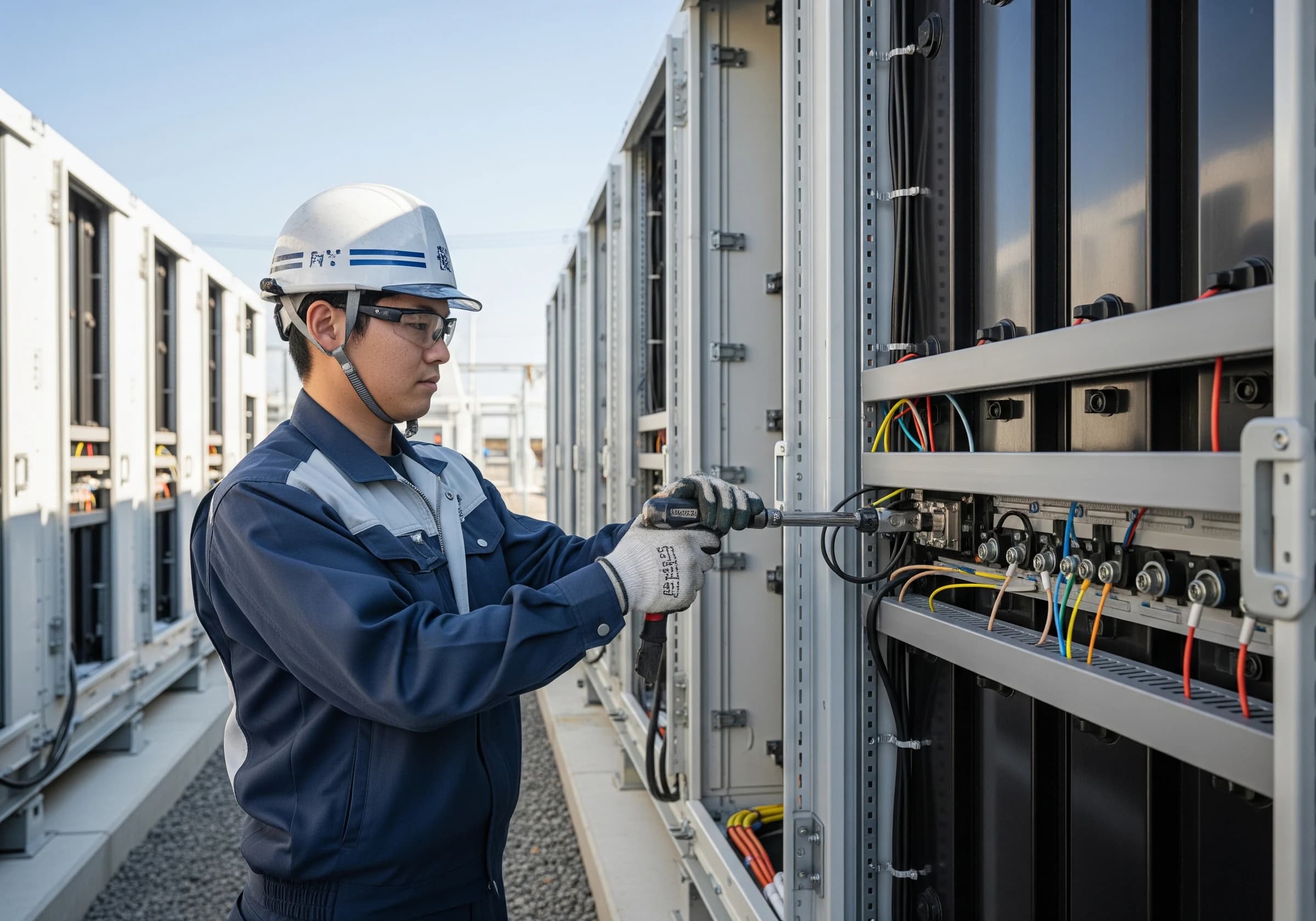 系統用蓄電池の電気工事作業
