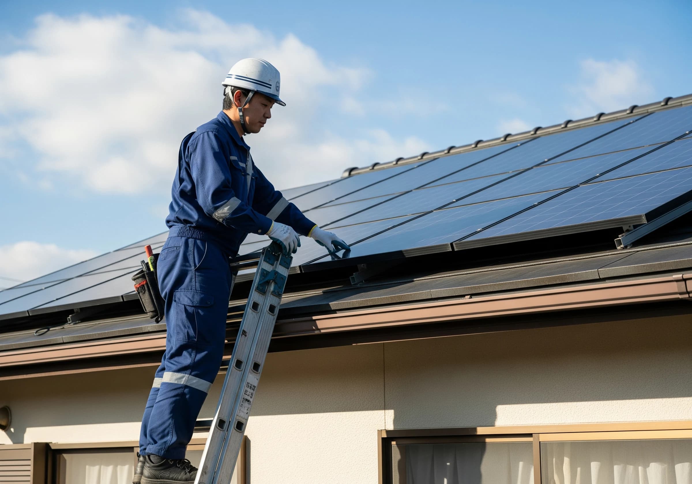 住宅への太陽光パネル設置作業